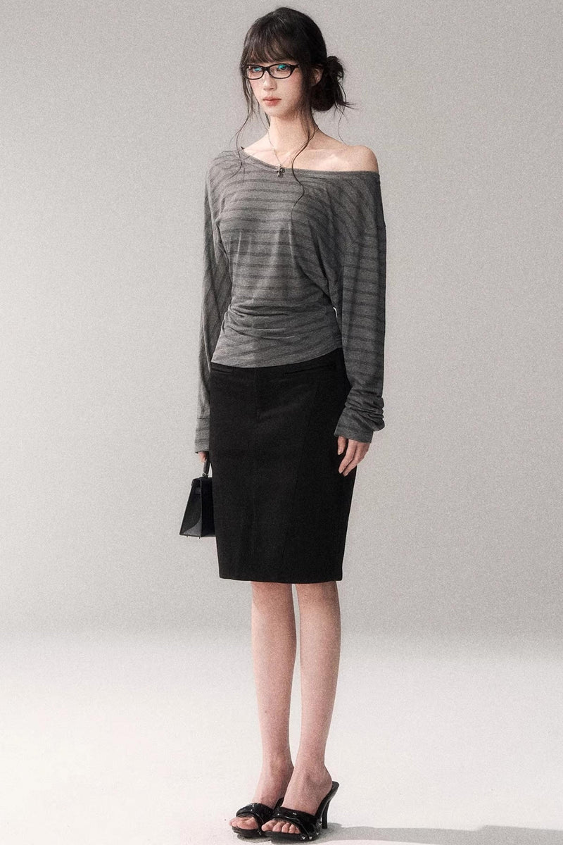 Striped Tencel Off-shoulder Top