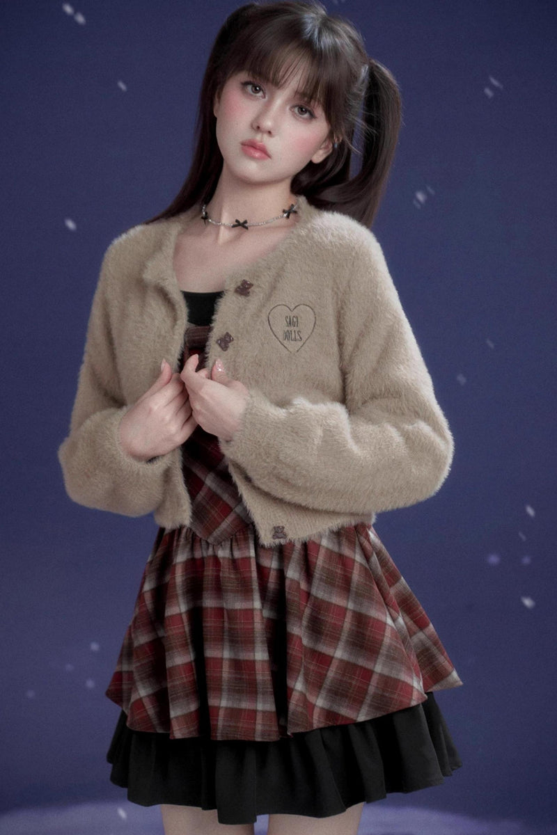 Red and Brown Checked Dress