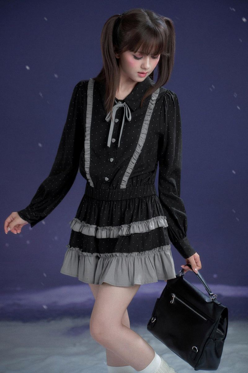 Dark Gray Polka Dot Dress