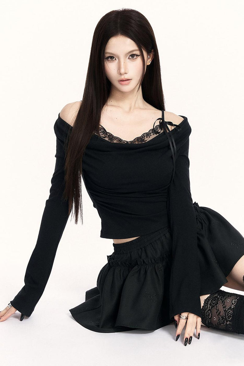 Lace Draped Collar Top