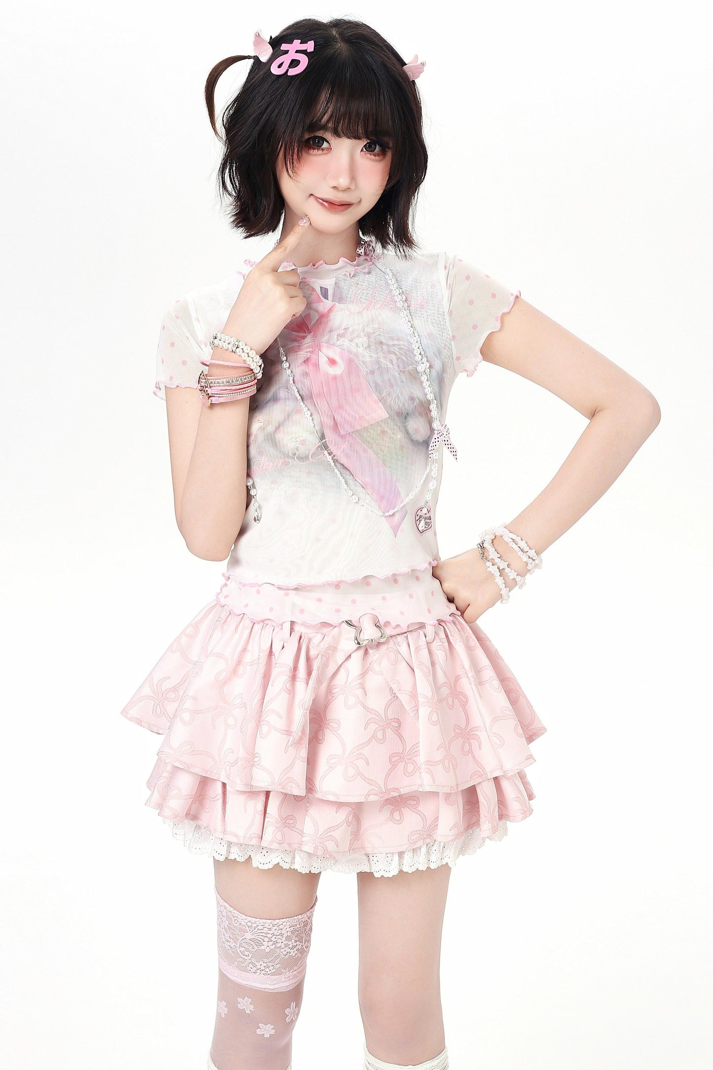 Polka Dot Sheer Fake Two-piece Top