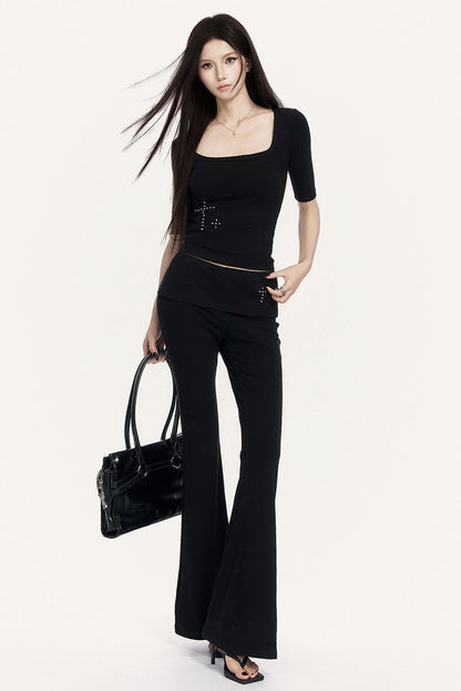 Cross Hot Studs Slim Top + Flare Pants