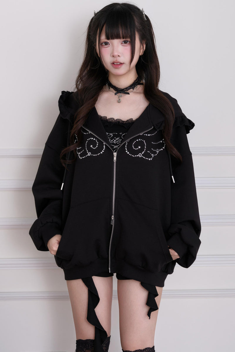 Lace Subculture Hooded Sweatshirt + Camisole + Shorts + Long Pants