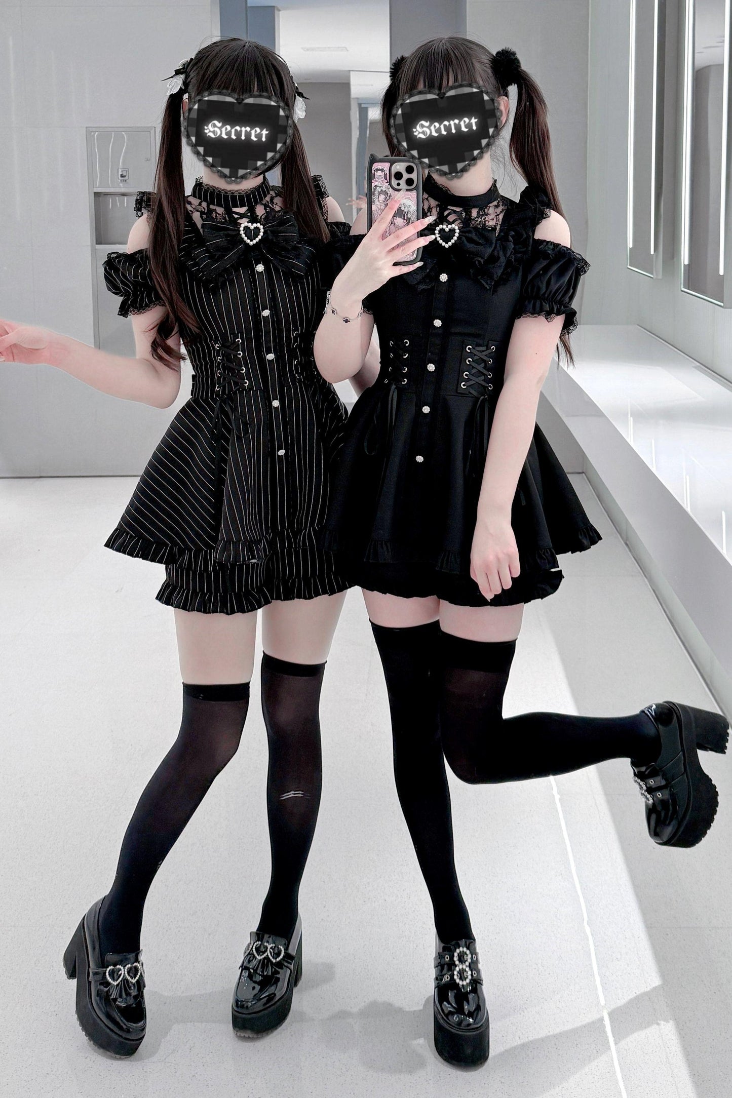 Black / Striped Gothic Lace Ribbon Dress Set