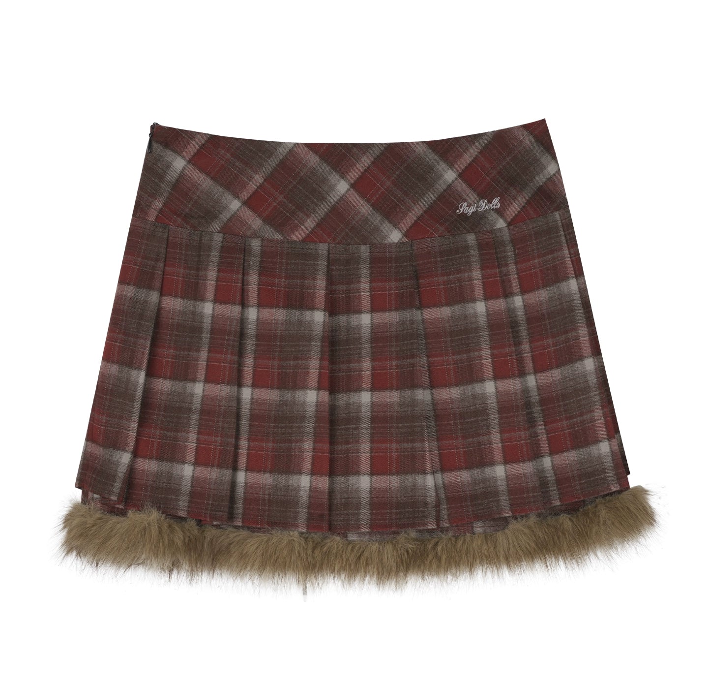Plaid Fur Skirt + High Neck Tops + Duffle Fur Coat