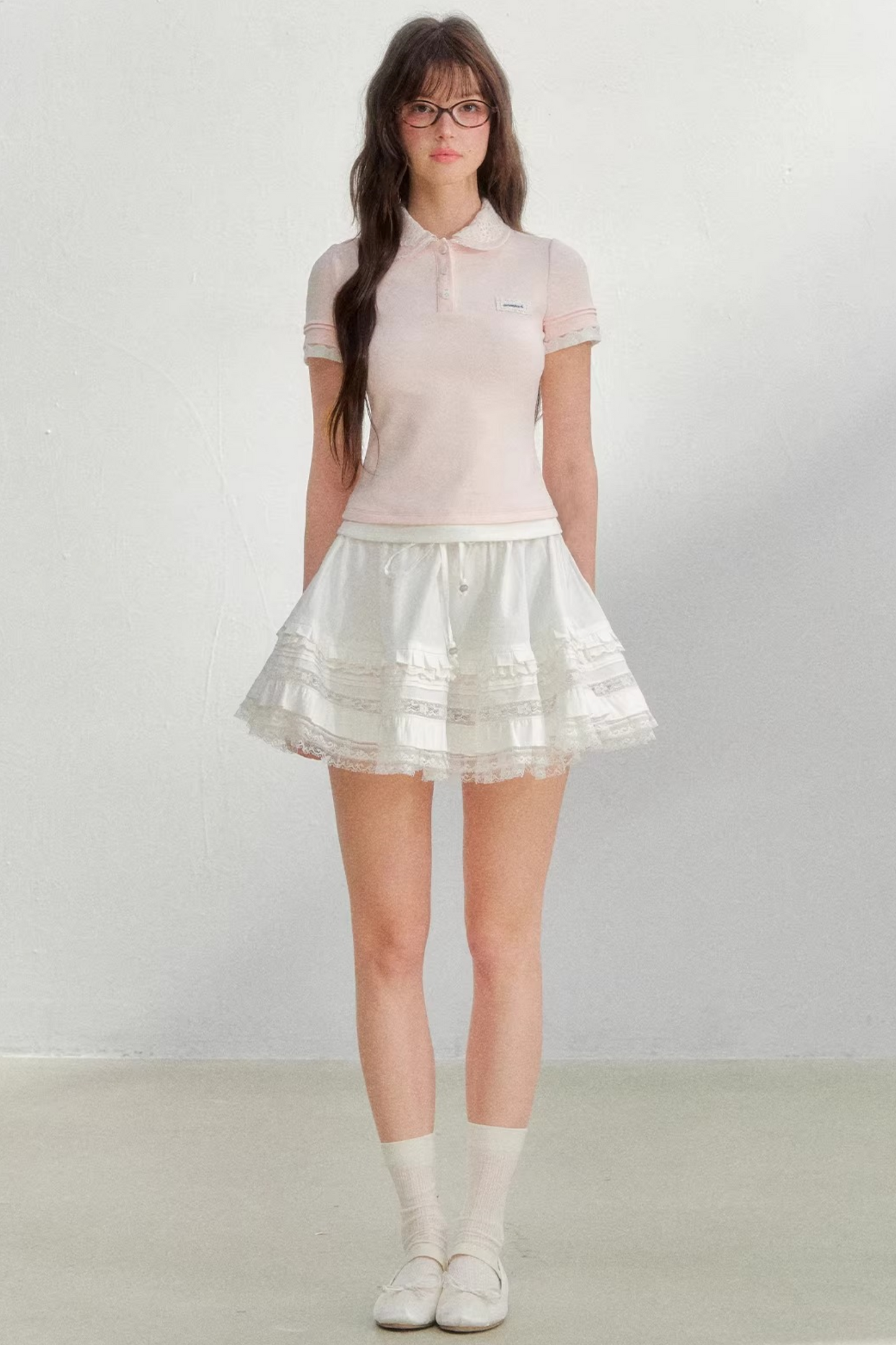 Embroidered Collar Pink Blouse