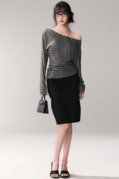 Striped Tencel Off-shoulder Top