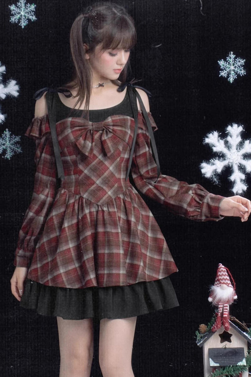 Red and Brown Checked Dress