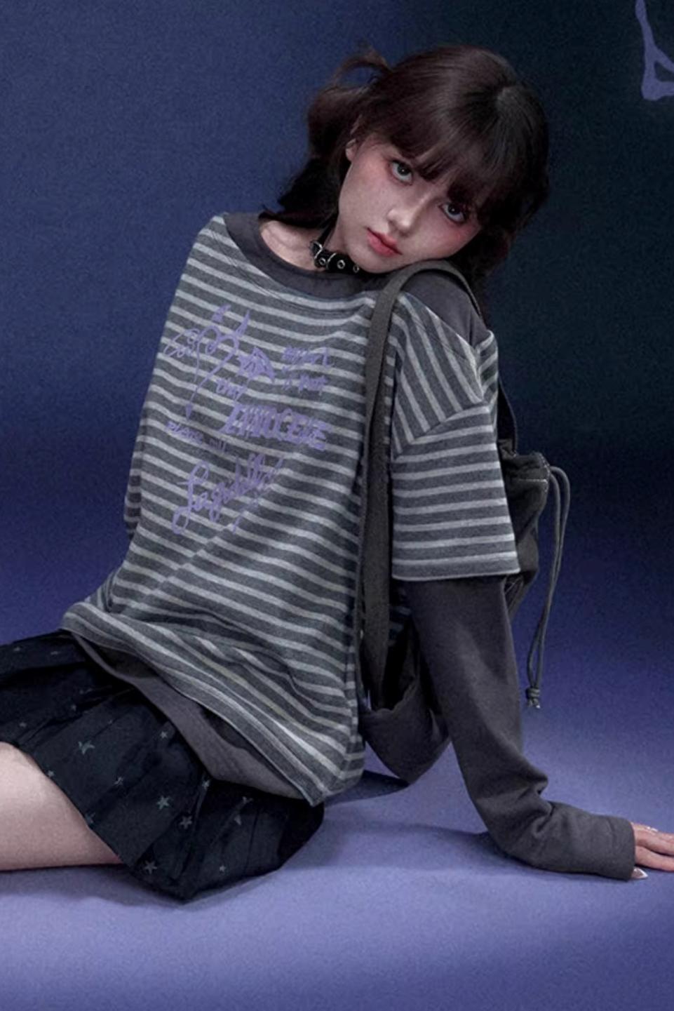 Striped Graffiti Print Top