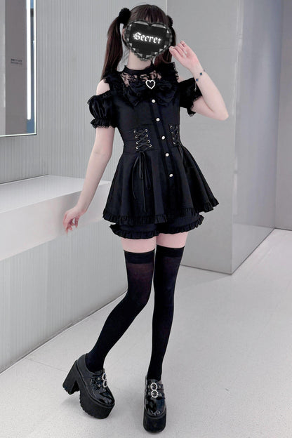 Black / Striped Gothic Lace Ribbon Dress Set