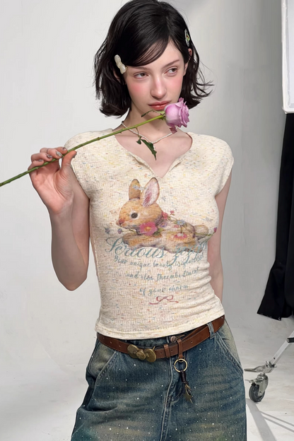 Apricot Rabbit Print Top
