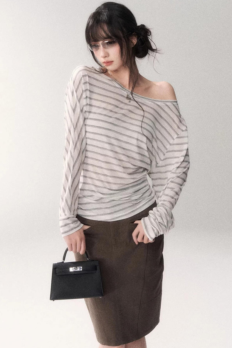 Striped Tencel Off-shoulder Top