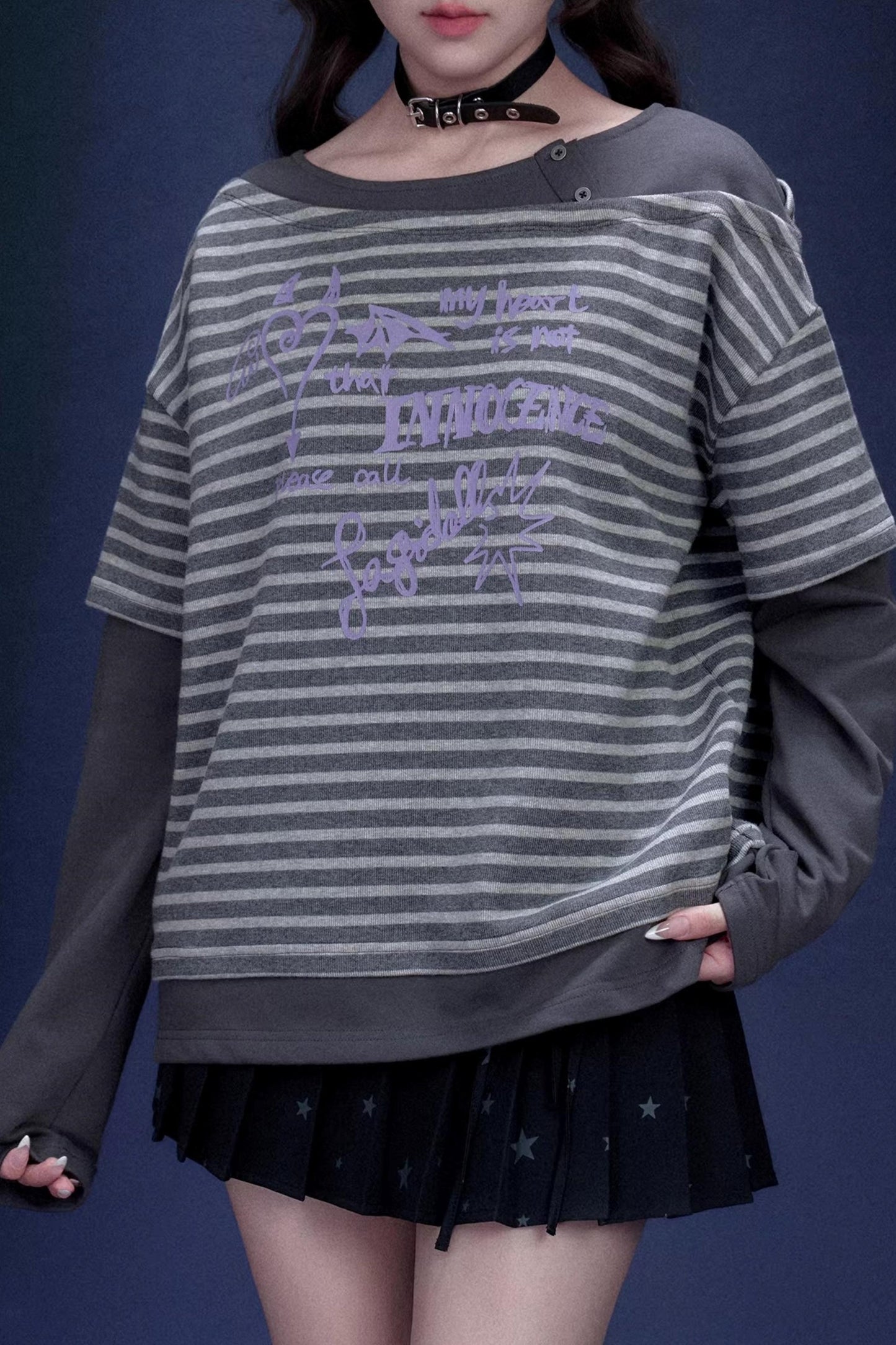 Striped Graffiti Print Top