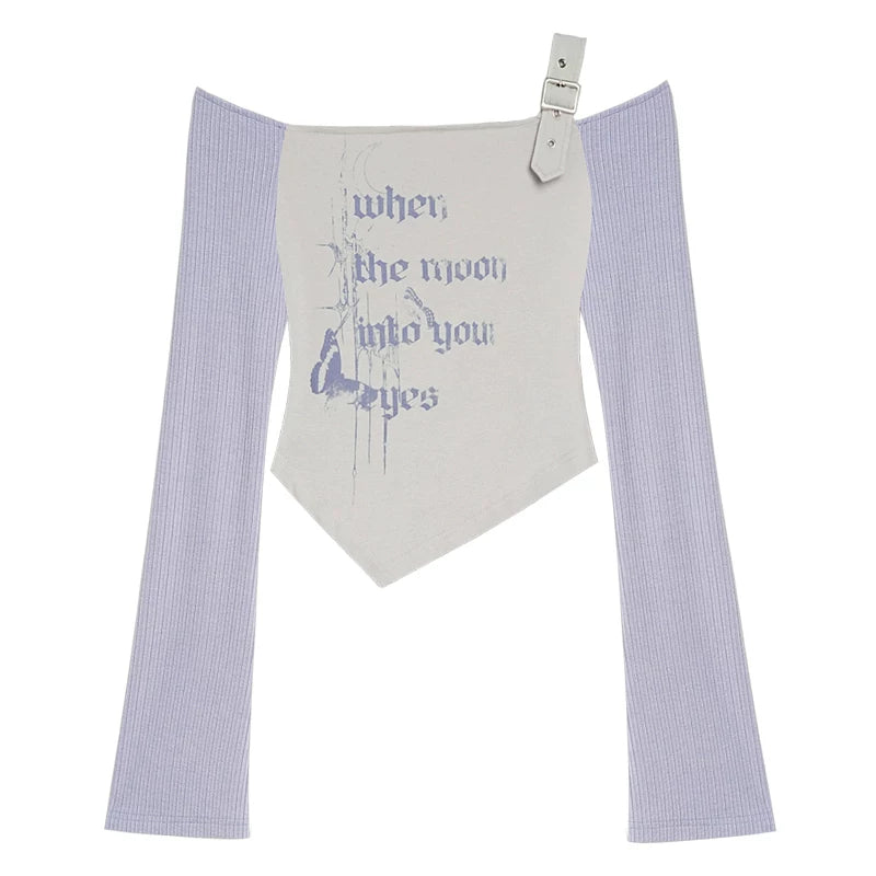 Sweet Gray Purple Off-shoulder Top