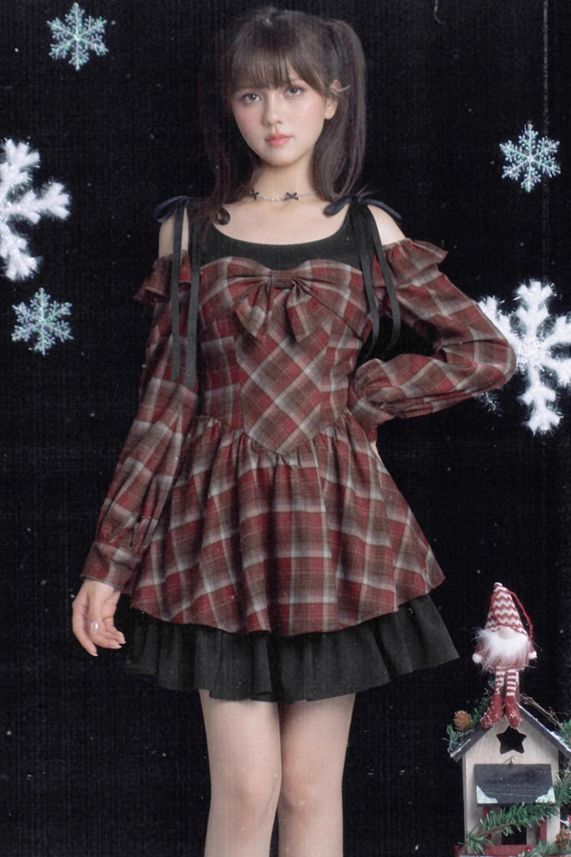 Red and Brown Checked Dress