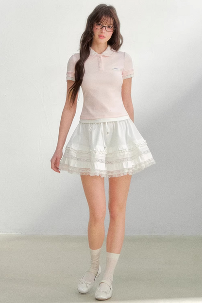 Embroidered Collar Pink Blouse