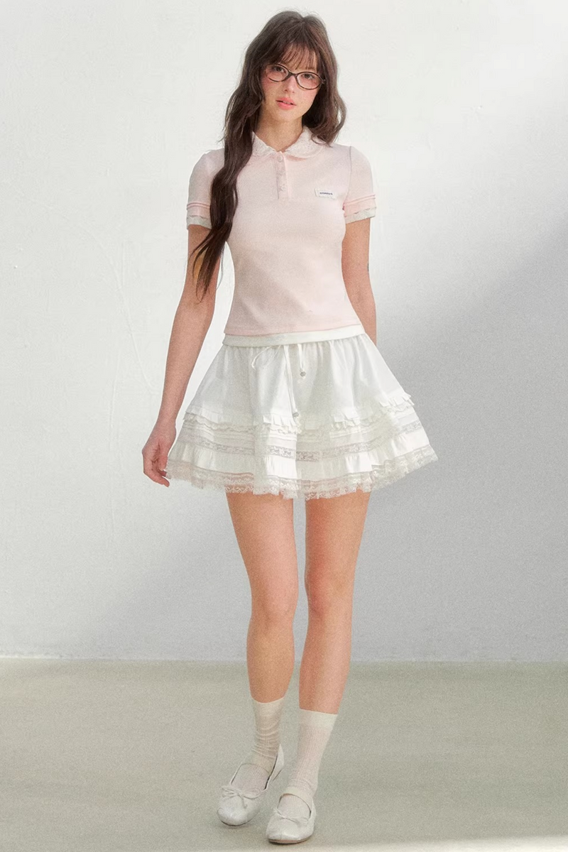 Embroidered Collar Pink Blouse