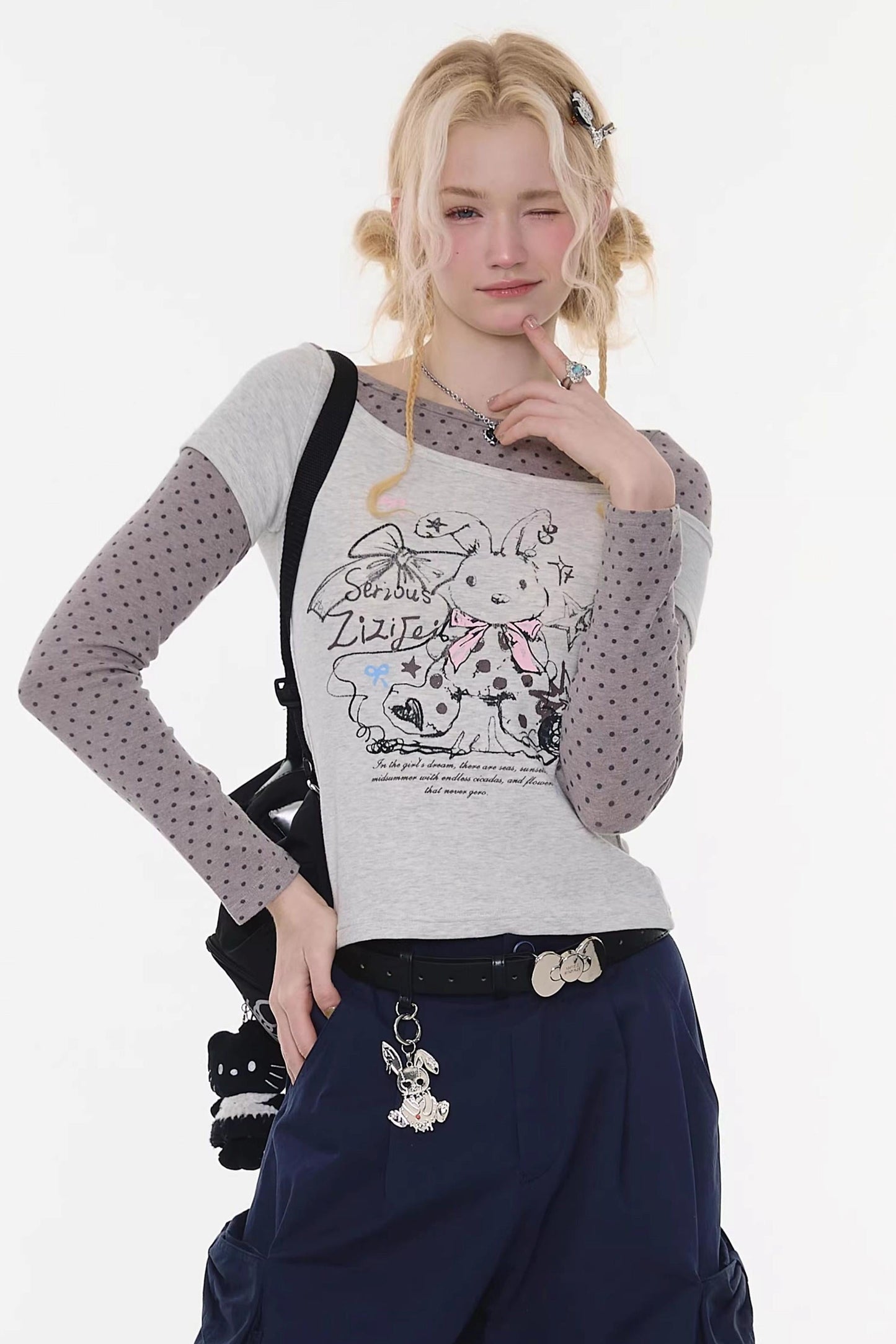 Dot Rabbit Print Top
