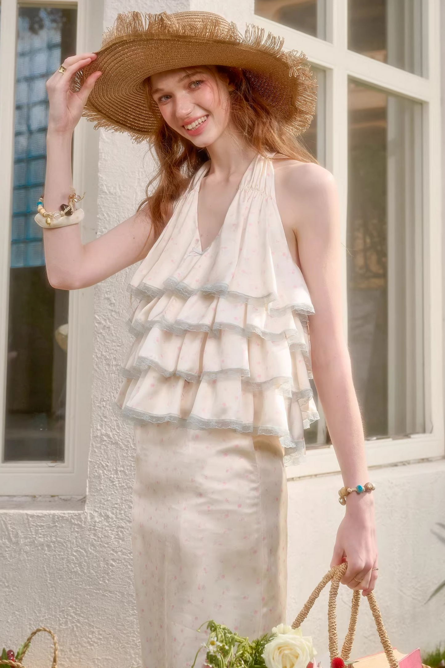 Lemon Satin Lace Top + Skirt