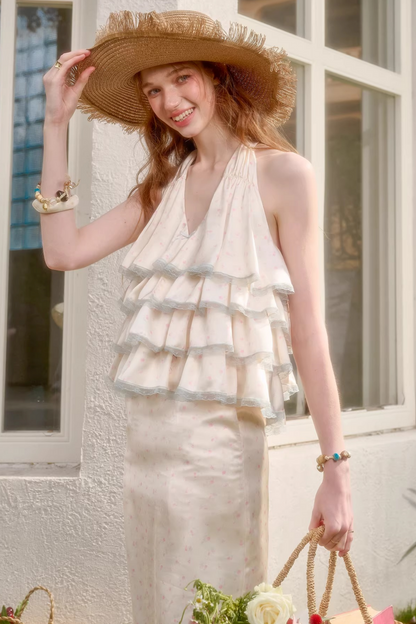 Lemon Satin Lace Top + Skirt