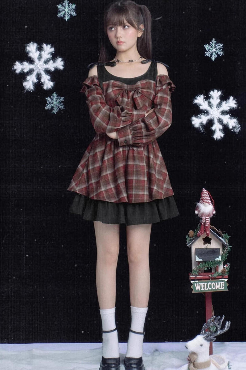 Red and Brown Checked Dress