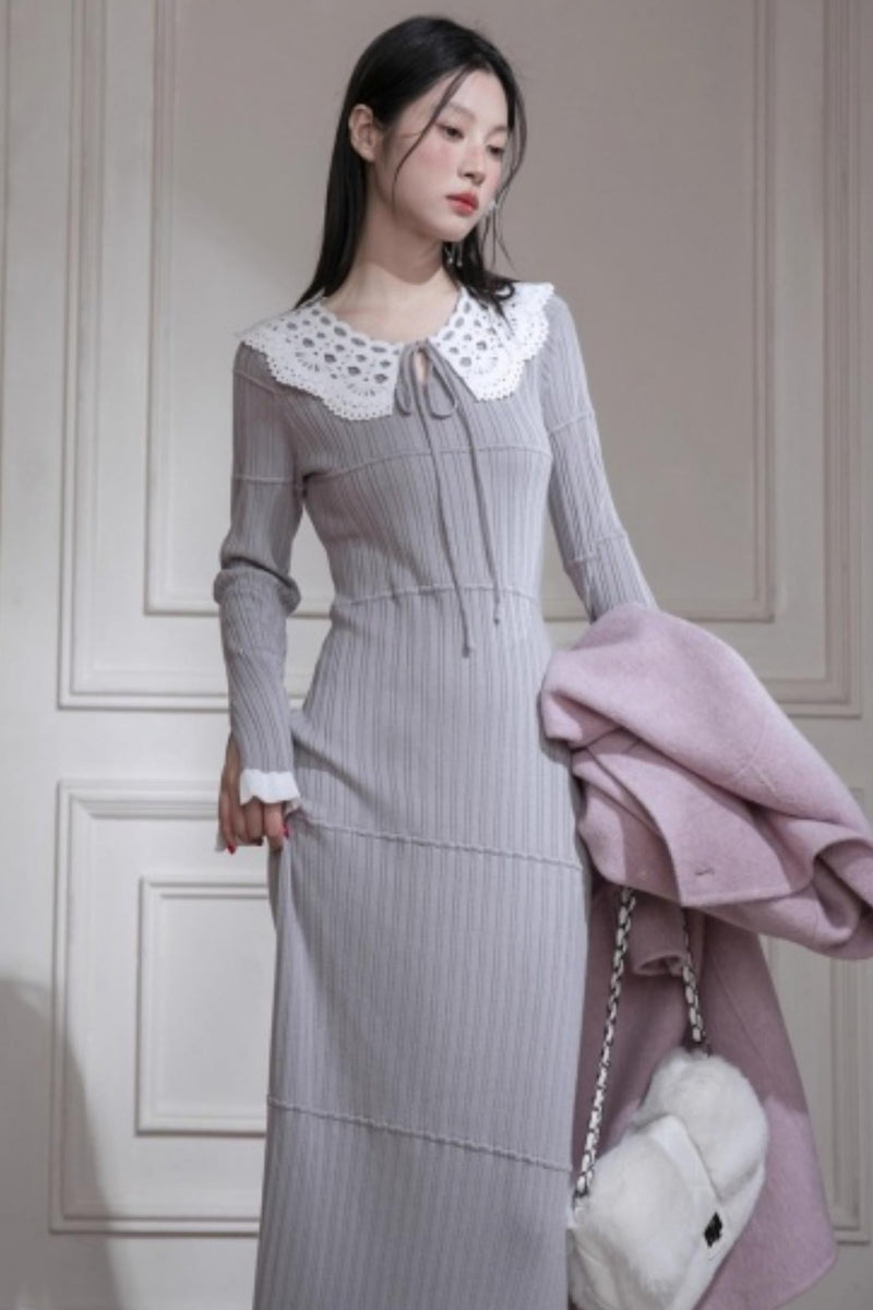 Sichuan Mist Gray Ruffle Long Dress