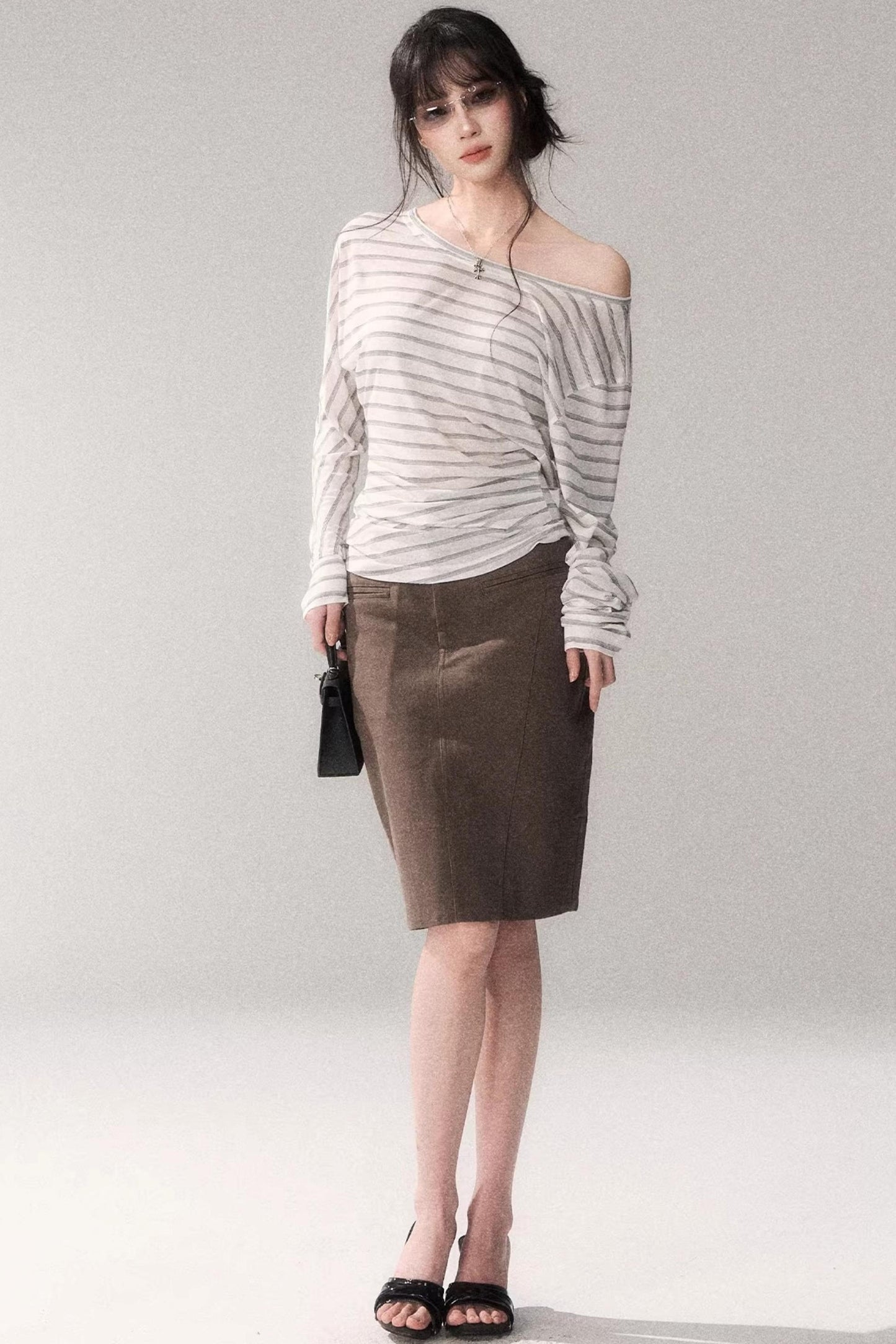 Striped Tencel Off-shoulder Top