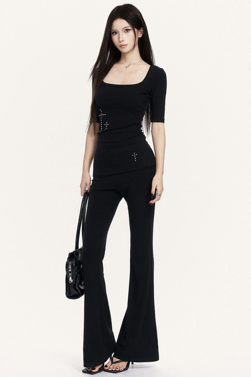Cross Hot Studs Slim Top + Flare Pants