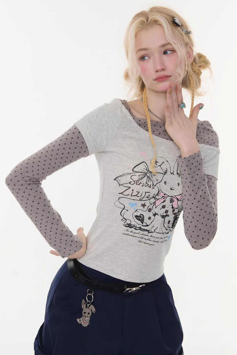 Dot Rabbit Print Top