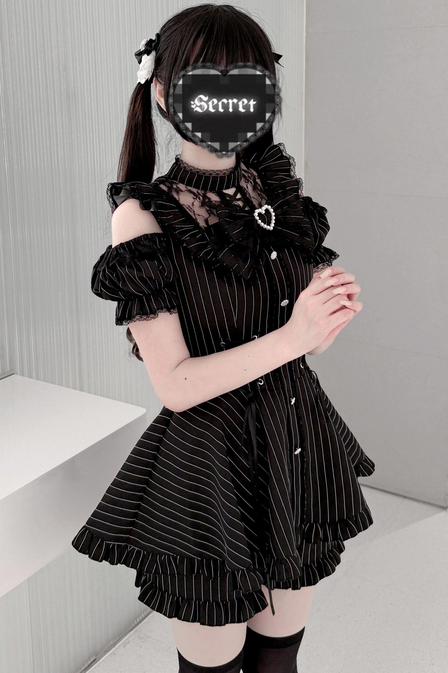 Black / Striped Gothic Lace Ribbon Dress Set