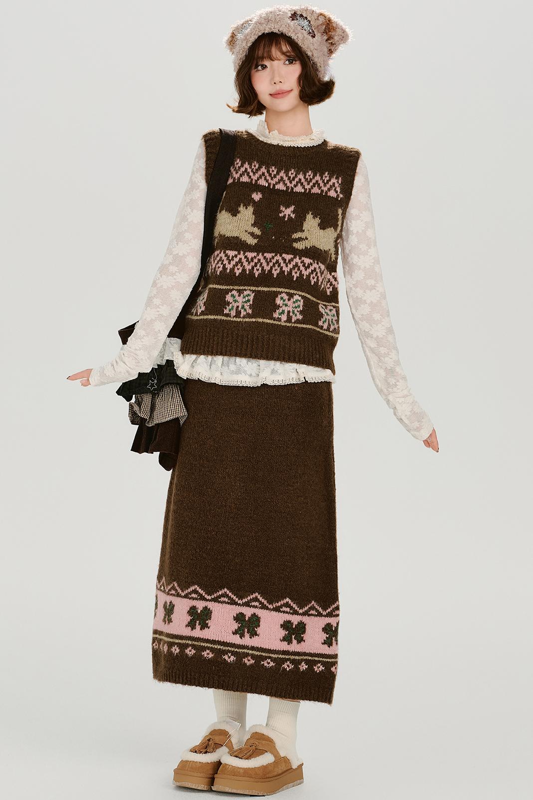 Retro Fair Isle Knit Vest + Skirt