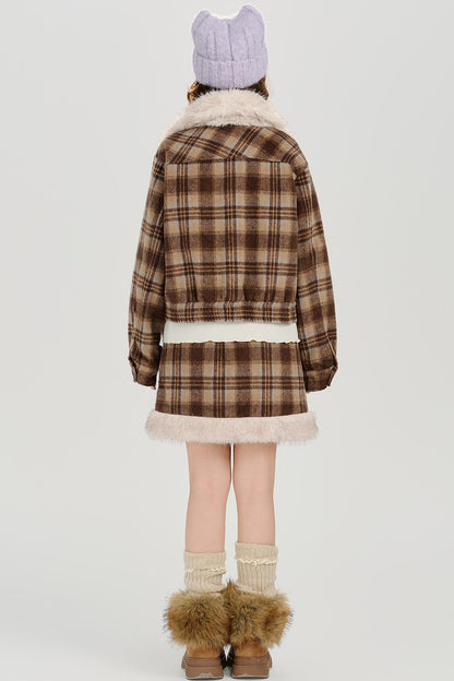 Retro Check Winter Jacket Set
