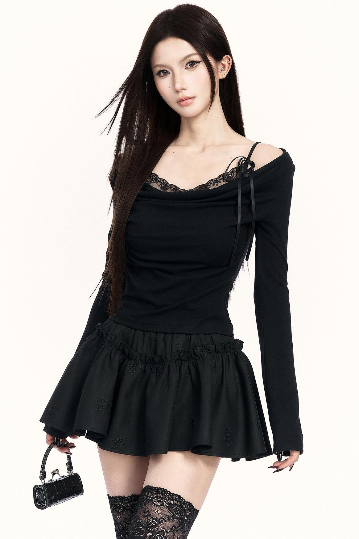 Lace Draped Collar Top