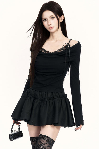 Lace Draped Collar Top