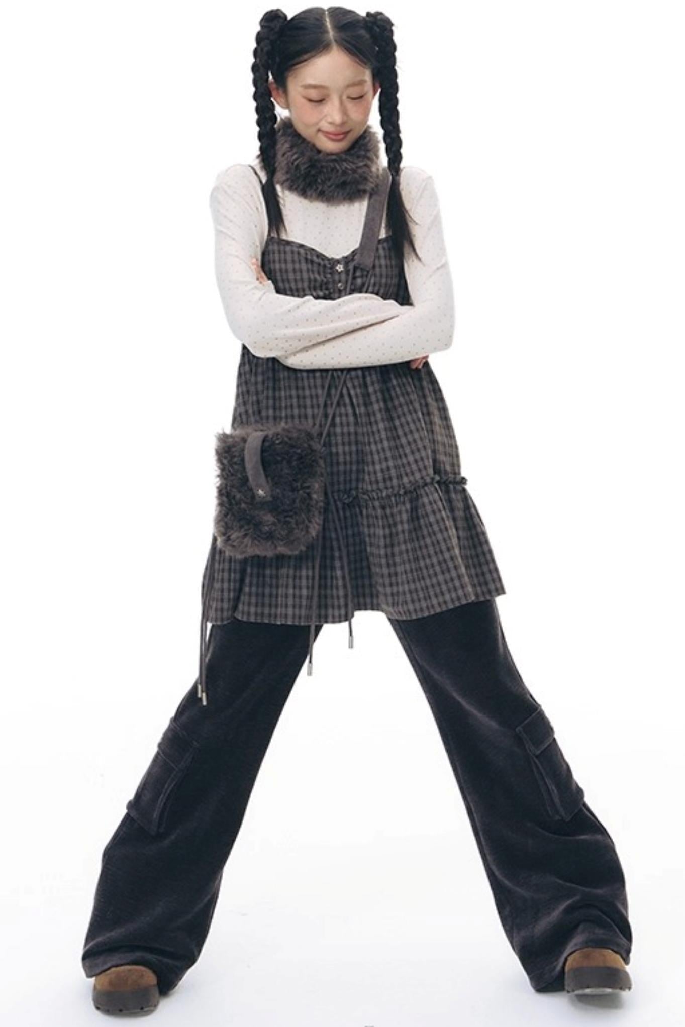 Checked Doll Shirring Slip Dress