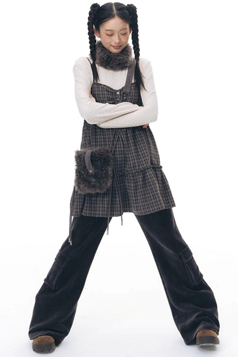 Checked Doll Shirring Slip Dress