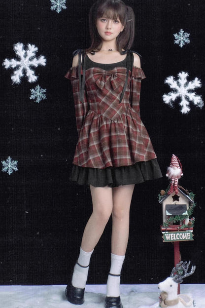 Red and Brown Checked Dress