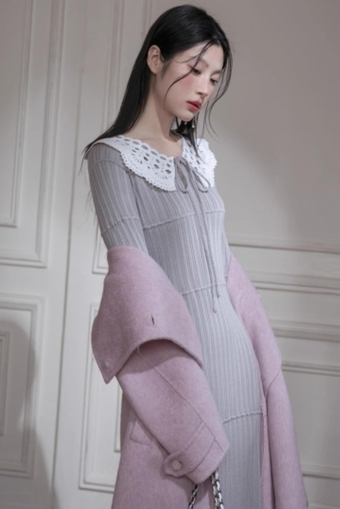 Sichuan Mist Gray Ruffle Long Dress