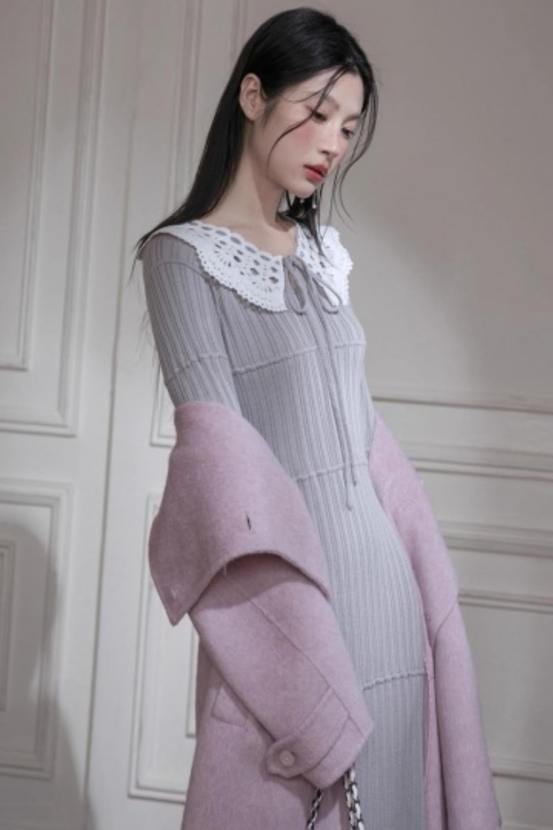 Sichuan Mist Gray Ruffle Long Dress