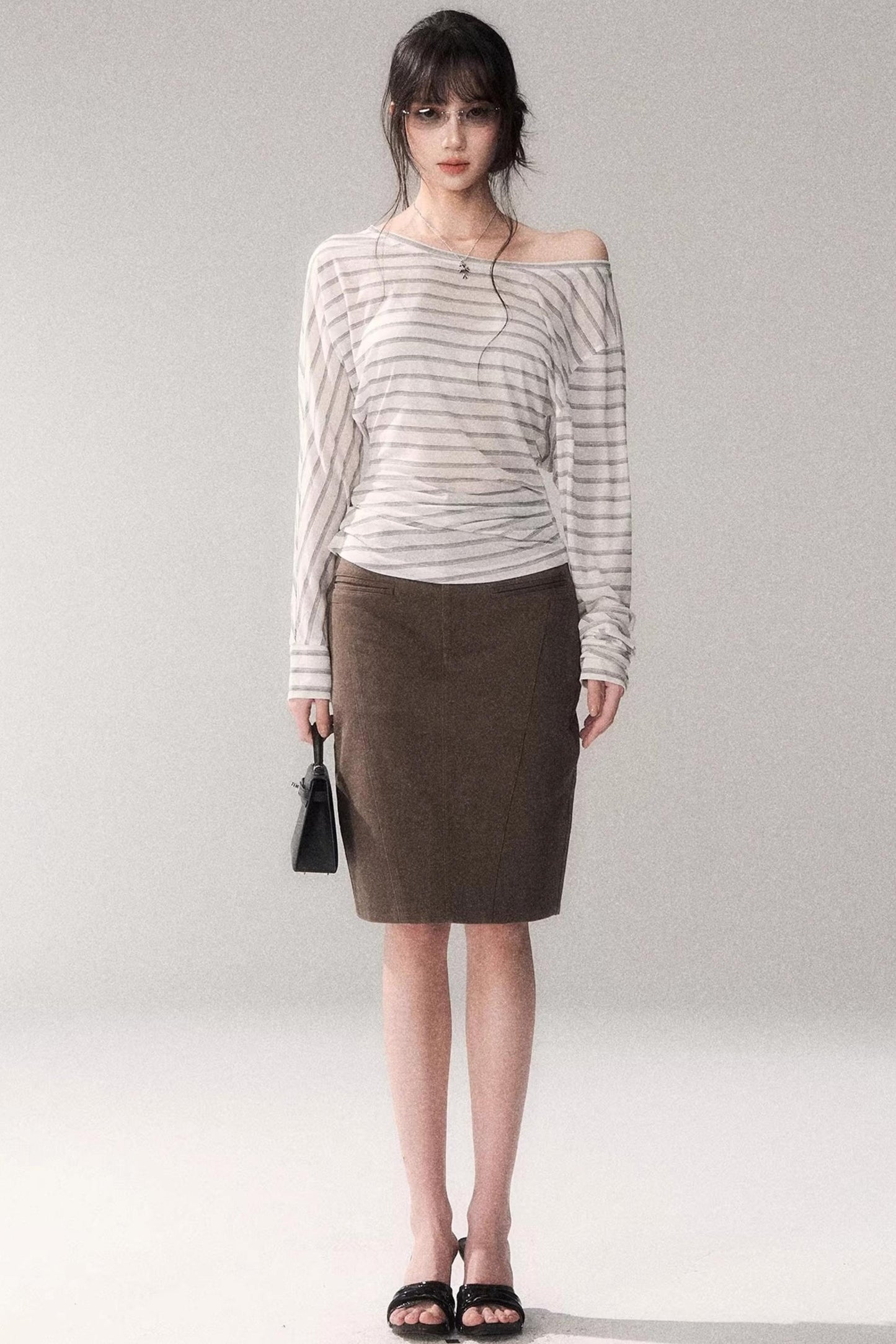 Striped Tencel Off-shoulder Top