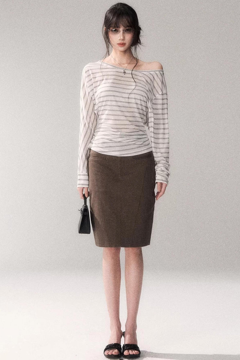 Striped Tencel Off-shoulder Top