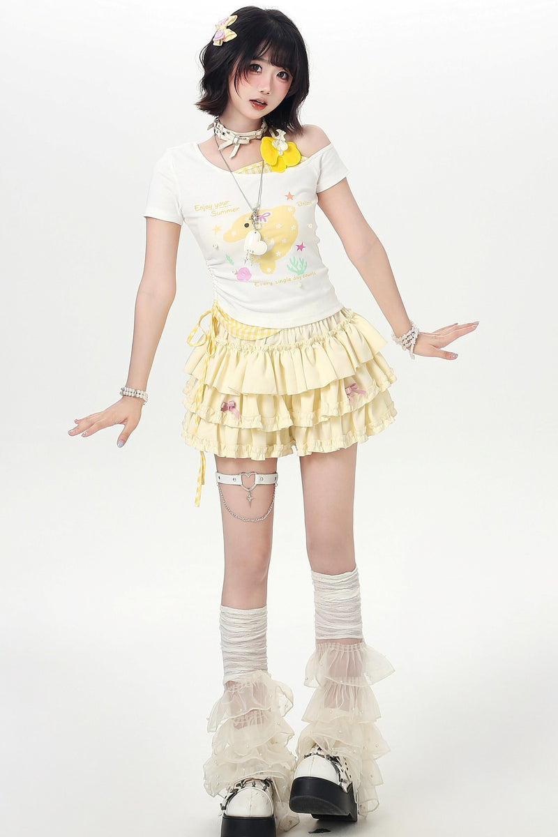 Off-shoulder Dolphin Summer Fake Two-piece Top