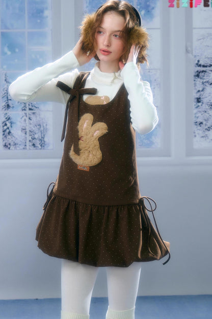 Caramel Rabbit Vest Dress