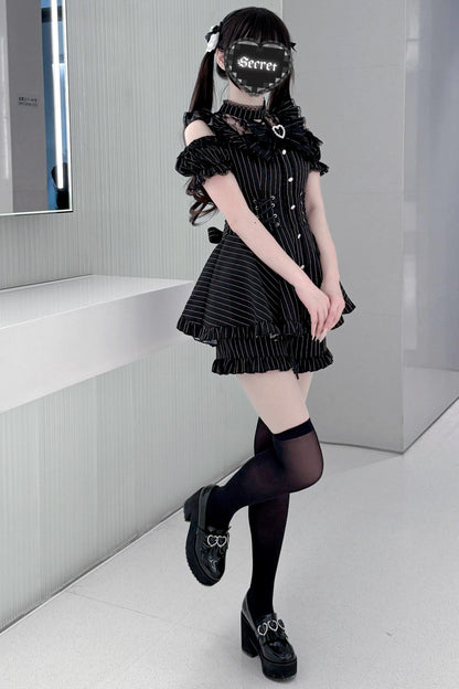 Black / Striped Gothic Lace Ribbon Dress Set