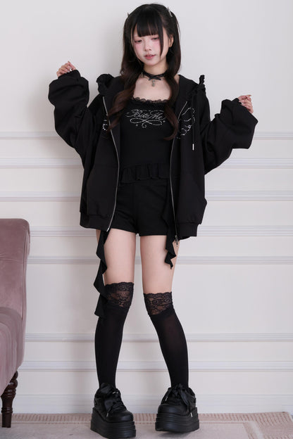 Lace Subculture Hooded Sweatshirt + Camisole + Shorts + Long Pants