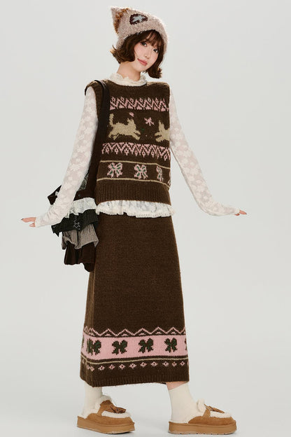 Retro Fair Isle Knit Vest + Skirt