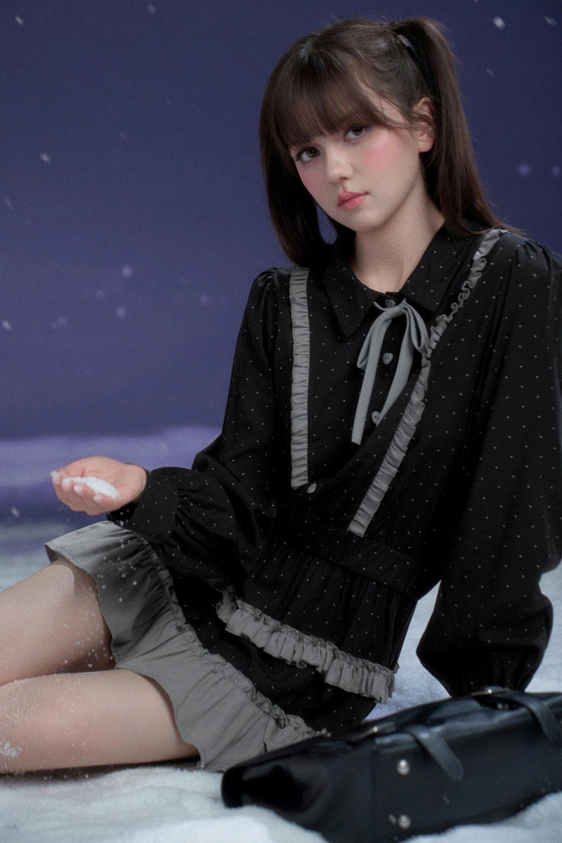 Dark Gray Polka Dot Dress