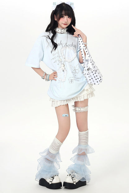 Korean Style Heart Lace Girly T-shirt
