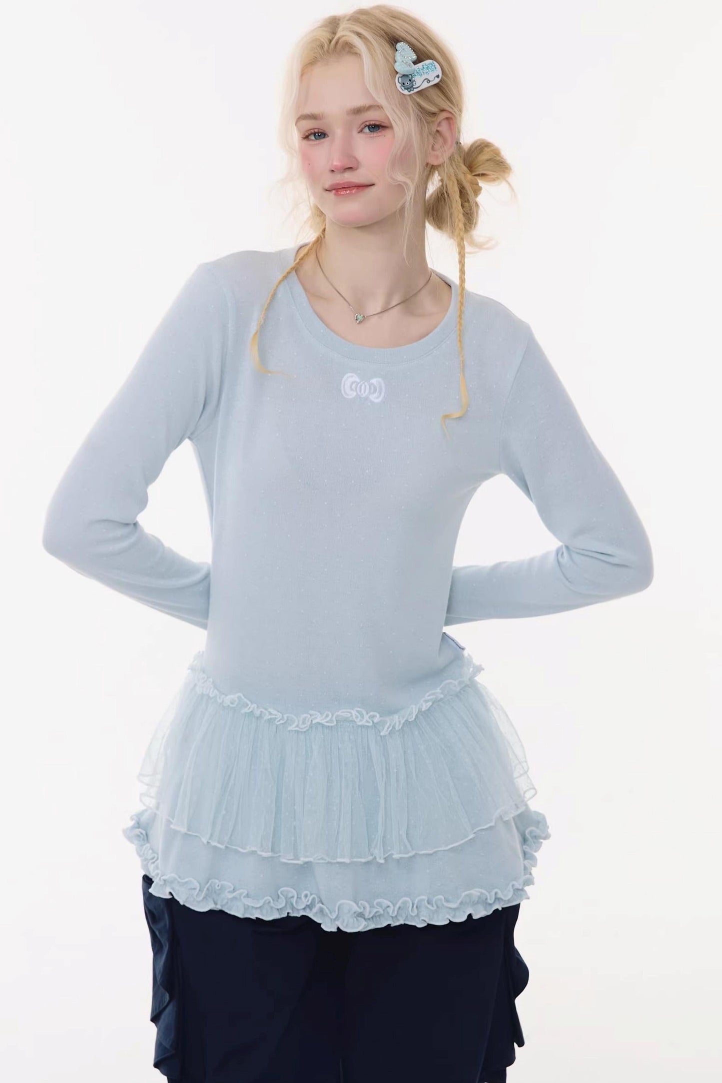 Lace Pleated Dot Top