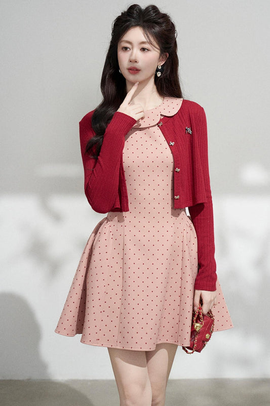 French Dot Dress + Cardigan